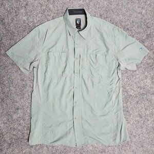 Kuhl Wunderer Shirt Men XL Teal Blue Short Sleeve Button Mesh Lined Gorpcore